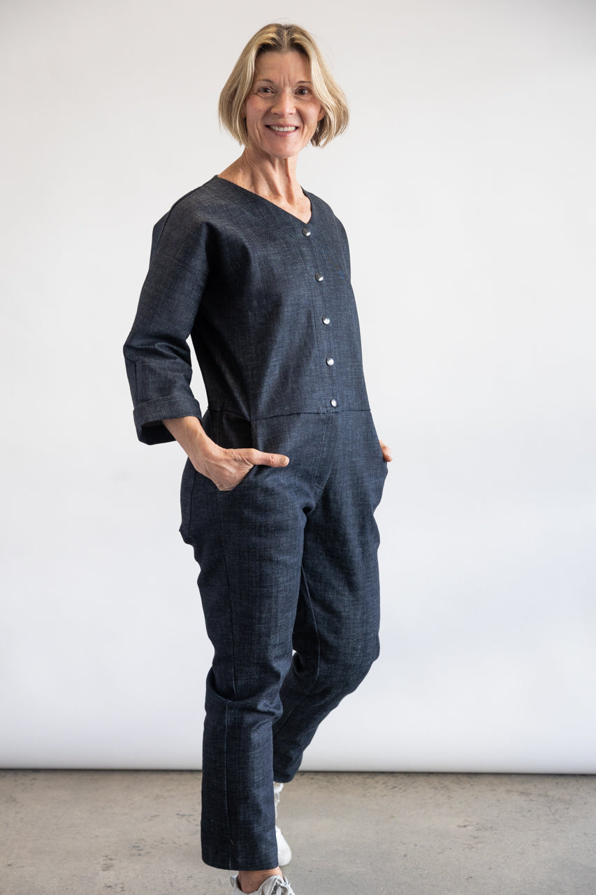 Cher Indigo Stretch Denim Jumpsuit